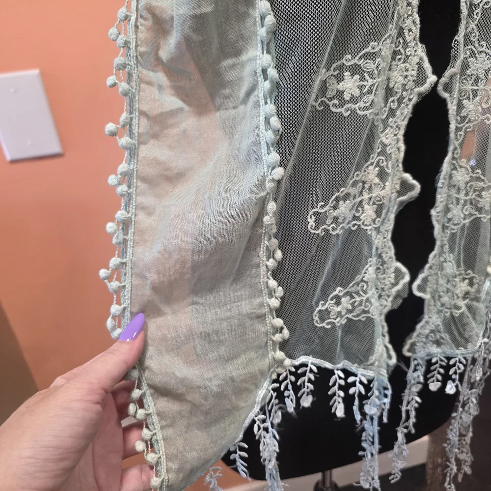 Hippie Scarf Bohemian Mint Vintage Y2K Light Blue Lace Boho Chic Festival